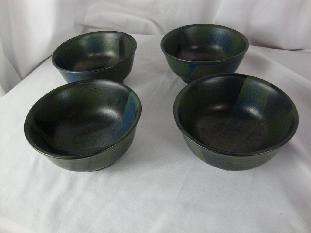 Vintage Nancy Patterson Lamb Taiwan Iron Mountain Blue Ridge Stoneware Bowl Set of 4
