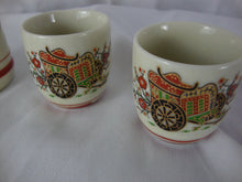 Load image into Gallery viewer, Vintage Japan Ceramic Floral Cart Sake Set with Four Cups and Decanter
