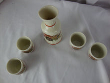 Load image into Gallery viewer, Vintage Japan Ceramic Floral Cart Sake Set with Four Cups and Decanter
