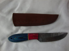 Load image into Gallery viewer, Custom Damascus Style 8&quot; Knife with Black/White/Fushia Wood and Composite Handle with Sheath
