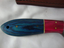 Load image into Gallery viewer, Custom Damascus Style 8&quot; Knife with Black/White/Fushia Wood and Composite Handle with Sheath
