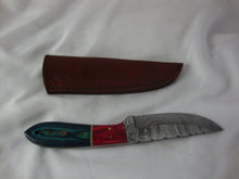 Load image into Gallery viewer, Custom Damascus Style 8&quot; Knife with Black/White/Fushia Wood and Composite Handle with Sheath
