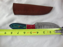 Load image into Gallery viewer, Custom Damascus Style 8&quot; Knife with Black/White/Fushia Wood and Composite Handle with Sheath

