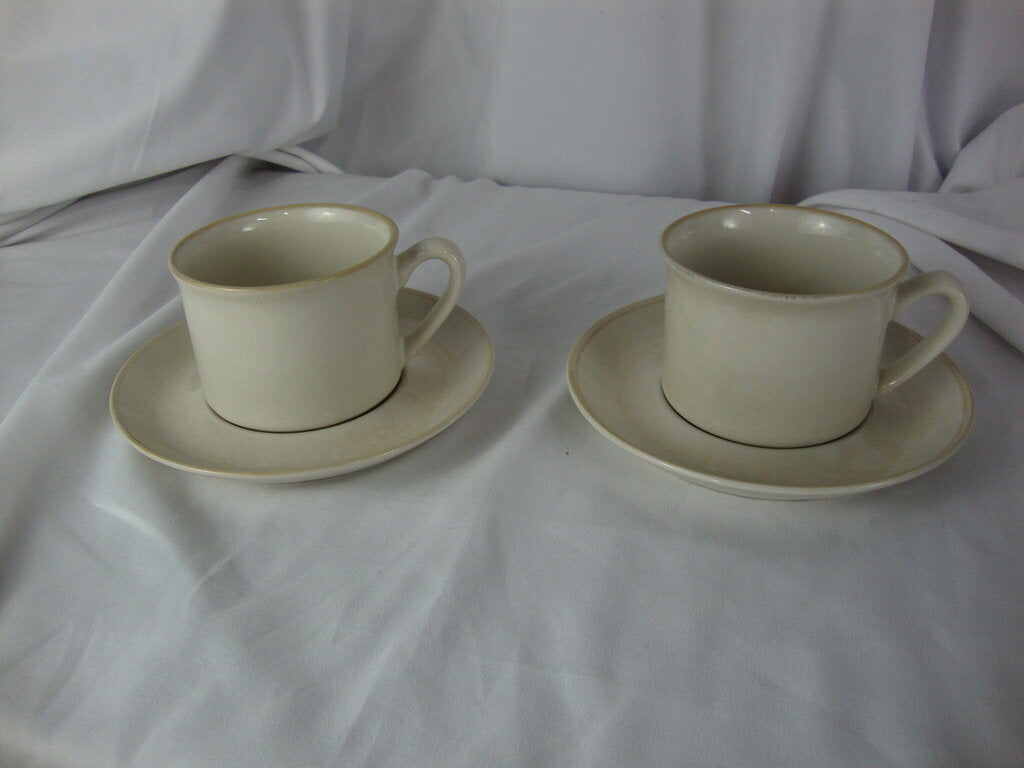 Vintage Japan Stoneware Cream and Tan Cup and Saucer Set of 2