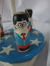 Load image into Gallery viewer, 1970&#39;s ? Painted Wood Red/White/Blue Stars Spinning Maypole Toy
