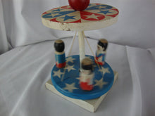 Load image into Gallery viewer, 1970&#39;s ? Painted Wood Red/White/Blue Stars Spinning Maypole Toy

