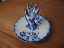 Load image into Gallery viewer, Antique Ironstone Staffordshire Blue/White Floral Hand Ring Holder Dish
