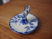 Load image into Gallery viewer, Antique Ironstone Staffordshire Blue/White Floral Hand Ring Holder Dish
