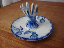Load image into Gallery viewer, Antique Ironstone Staffordshire Blue/White Floral Hand Ring Holder Dish
