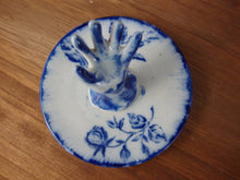Load image into Gallery viewer, Antique Ironstone Staffordshire Blue/White Floral Hand Ring Holder Dish
