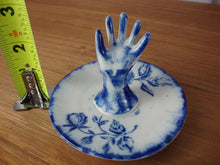 Load image into Gallery viewer, Antique Ironstone Staffordshire Blue/White Floral Hand Ring Holder Dish
