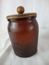 Load image into Gallery viewer, Vintage Dun Rite Dark Amber Humidor Jar with Wood Lid
