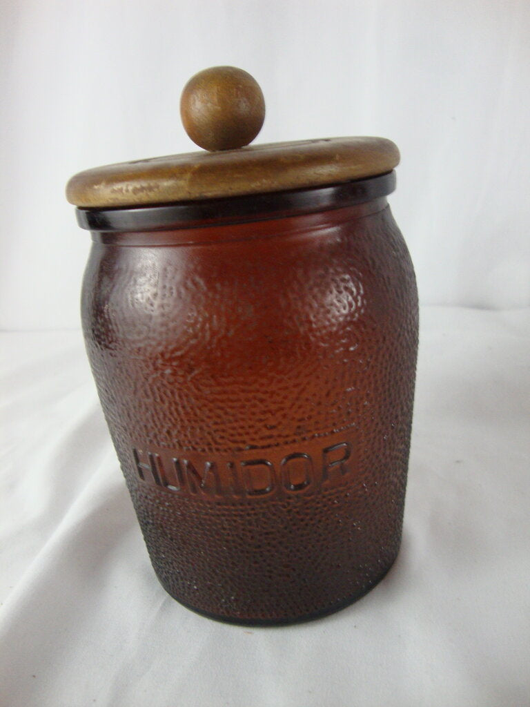 Vintage Dun Rite Dark Amber Humidor Jar with Wood Lid
