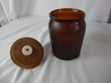 Load image into Gallery viewer, Vintage Dun Rite Dark Amber Humidor Jar with Wood Lid
