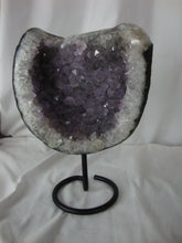 Load image into Gallery viewer, Amethyst Crystal Cluster on Black Metal Stand
