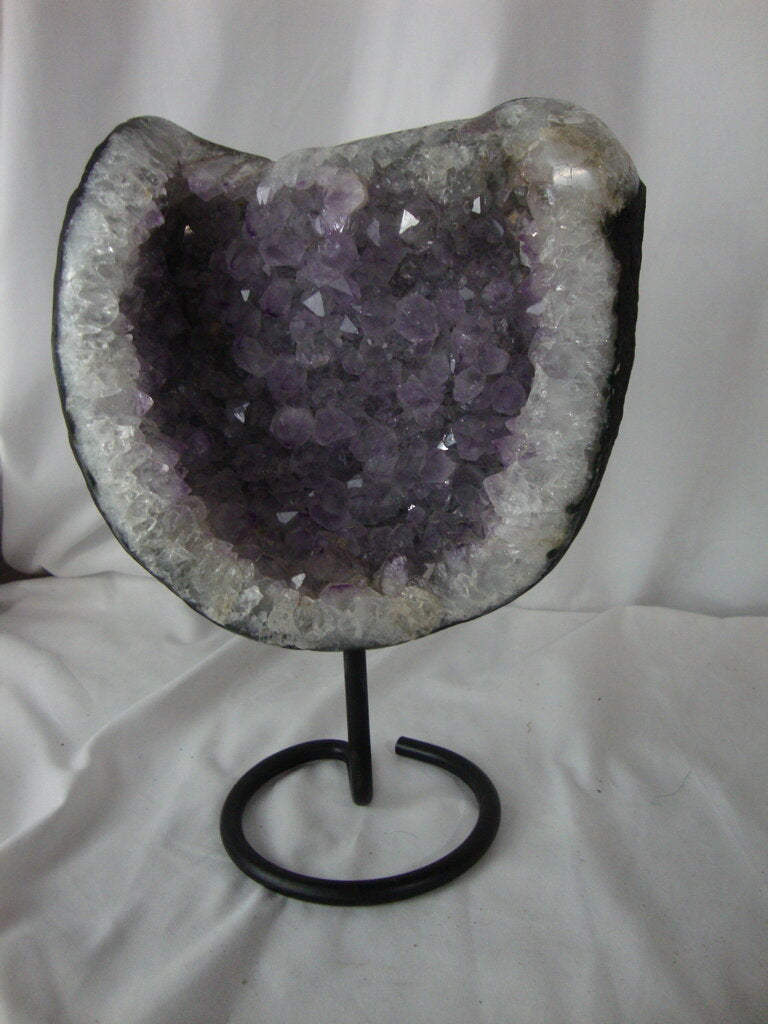 Amethyst Crystal Cluster on Black Metal Stand