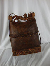 Load image into Gallery viewer, Vintage Indonesian Carved Wood Woven Fishing Creel Basket Purse
