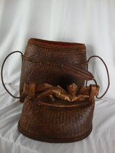 Load image into Gallery viewer, Vintage Indonesian Carved Wood Woven Fishing Creel Basket Purse
