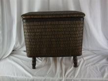 Load image into Gallery viewer, Vintage Redmon Dark Wicker Sewing Craft Basket with Wood Legs
