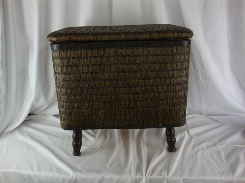Vintage Redmon Dark Wicker Sewing Craft Basket with Wood Legs