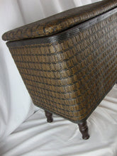 Load image into Gallery viewer, Vintage Redmon Dark Wicker Sewing Craft Basket with Wood Legs
