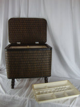 Load image into Gallery viewer, Vintage Redmon Dark Wicker Sewing Craft Basket with Wood Legs
