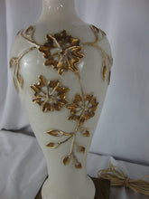 Load image into Gallery viewer, Vintage Cream &amp; Gold Flower Leaf Table Lamp Metal Base NO SHADE
