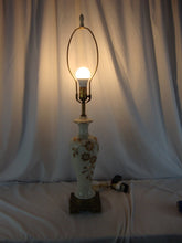 Load image into Gallery viewer, Vintage Cream &amp; Gold Flower Leaf Table Lamp Metal Base NO SHADE
