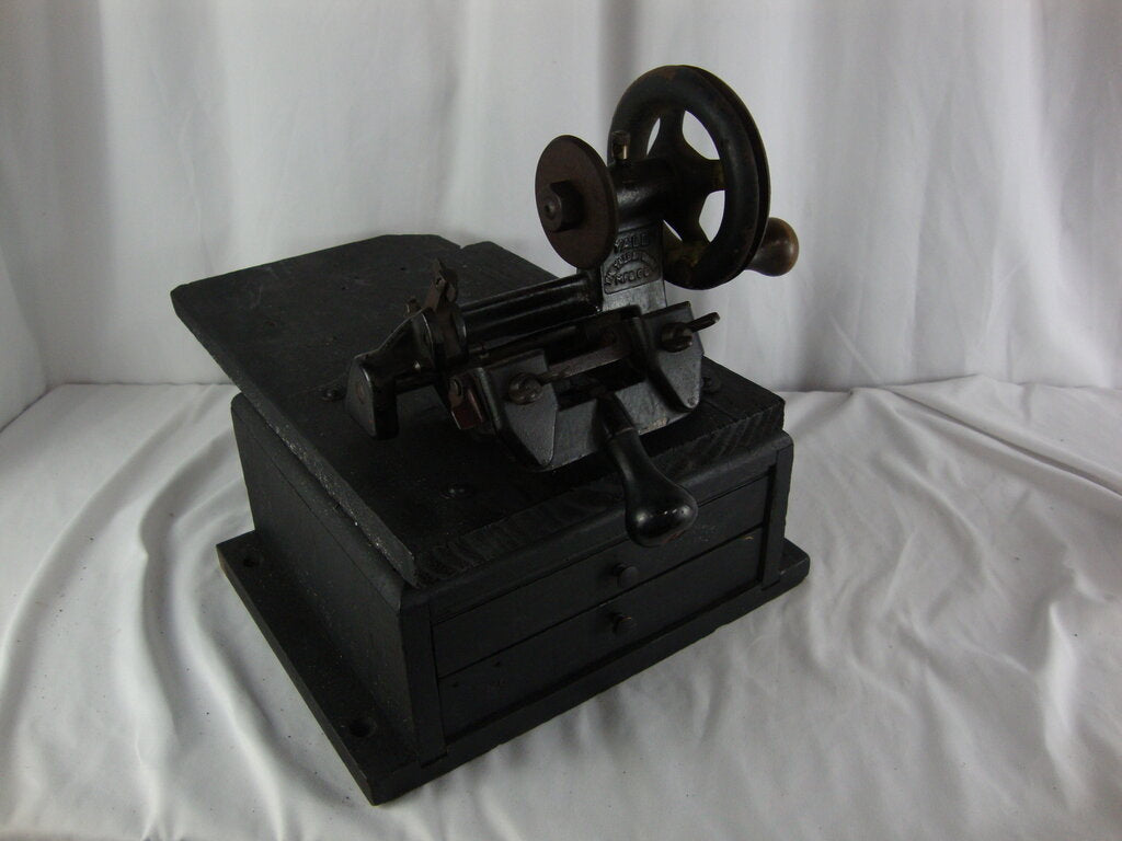 Vintage Yale USA Key Cutting Machine on Painted Wood Stand with Drawers