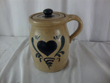 Load image into Gallery viewer, Vintage Pottery Pitcher Heart Motif with Lid Unmarked
