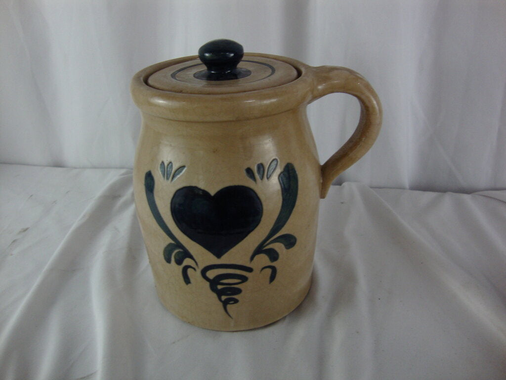 Vintage Pottery Pitcher Heart Motif with Lid Unmarked