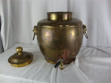 Load image into Gallery viewer, Vintage Brass Tin Lined Beverage Dispenser Samovar with Guardian Lion Side Pulls and Lid NO STAND
