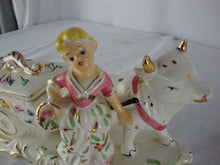 Load image into Gallery viewer, Vintage Tilso Japan Ceramic Farm Girl with Cow Figurine Trinket Box
