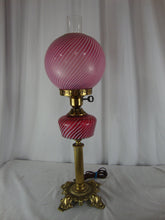 Load image into Gallery viewer, Vintage Fenton Cranberry Swirl Electric Lamp Brass Base
