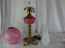 Load image into Gallery viewer, Vintage Fenton Cranberry Swirl Electric Lamp Brass Base
