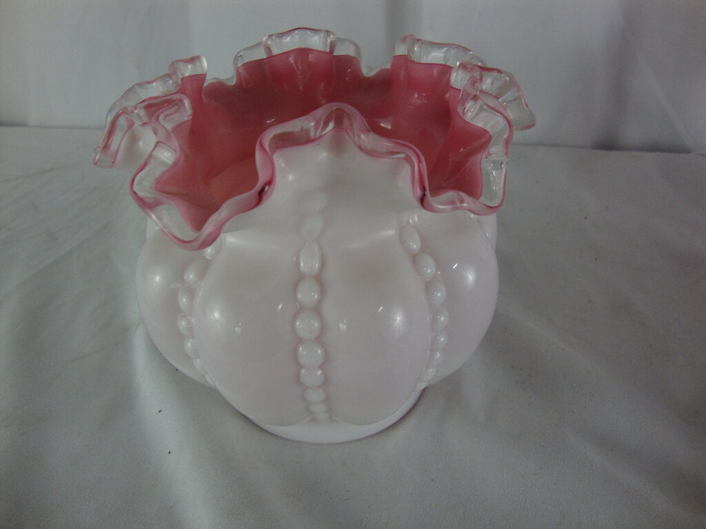 Vintage Fenton Pink Crest Beaded Melon Glass Vase