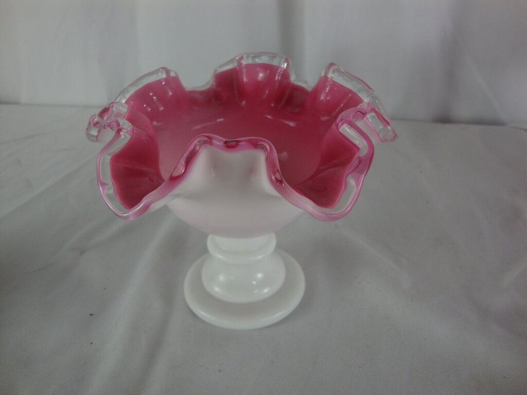 Vintage Fenton Pink Peach Crest Pedestal Candle Holder
