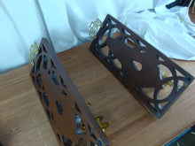 Load image into Gallery viewer, Vintage Oriental Wood Brass Wall Candleholders with Plate Arms

