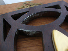 Load image into Gallery viewer, Vintage Oriental Wood Brass Wall Candleholders with Plate Arms

