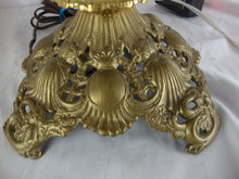 Load image into Gallery viewer, Antique Brass Marble Electrified Table Lamp with Clear Chimney Pink Glass Top Globe
