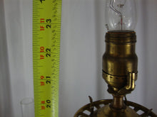 Load image into Gallery viewer, Antique Brass Marble Electrified Table Lamp with Clear Chimney Pink Glass Top Globe
