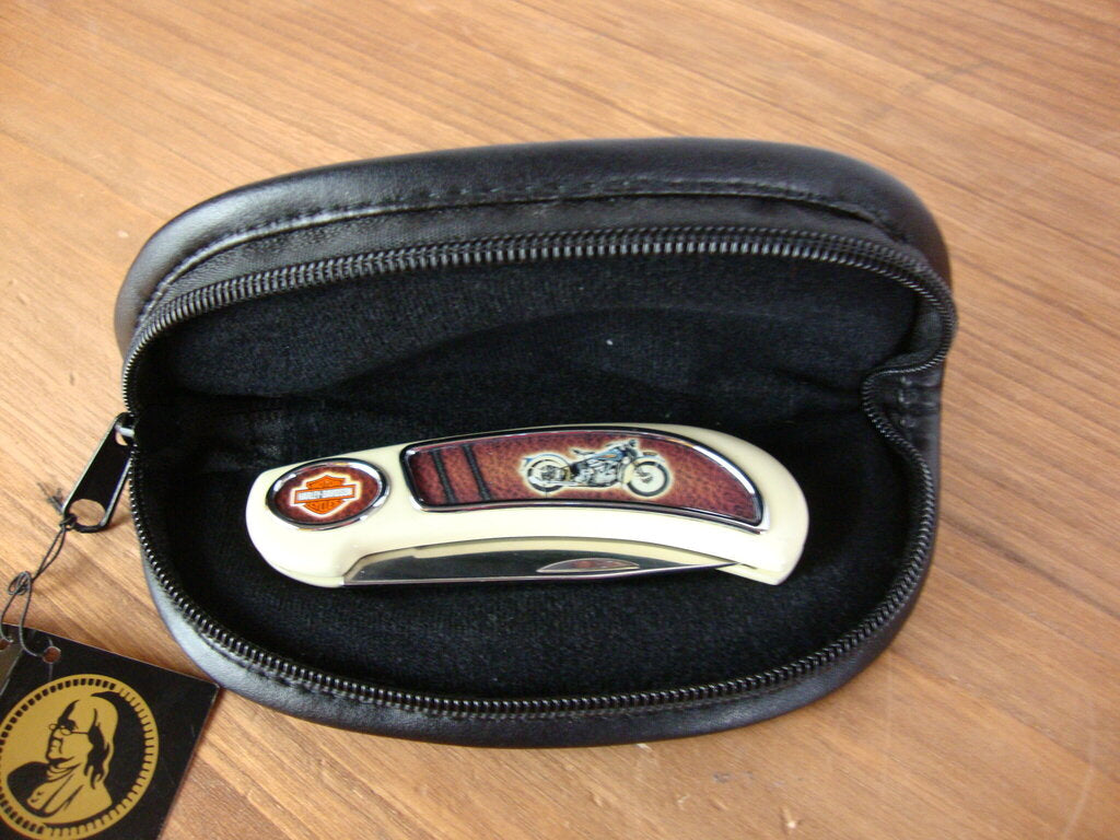 Franklin Mint Harley Davidson Knucklehead Folding Collector Knife with Soft Case