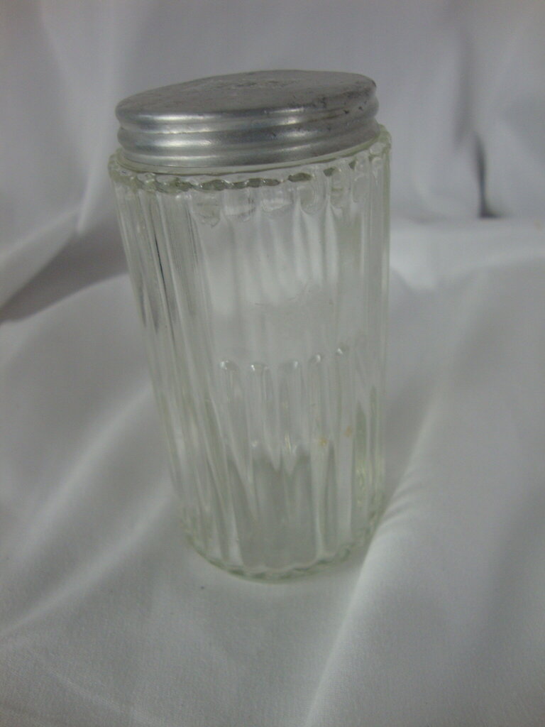 Vintage Hoosier Sellers Vertical Ribbed Spice Jar Bottle with Metal Lid