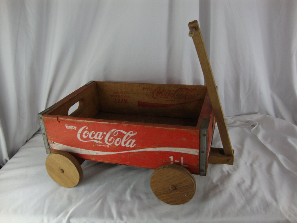 Vintage Enjoy Coca Cola Crate Wooden Wagon with Pull Handle