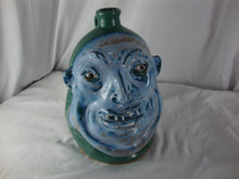 Load image into Gallery viewer, Marvin Bailey Folk Art Potter Green Blue Face 5 Tooth Jowly Ugly Face Jug 11 Inch
