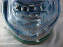 Load image into Gallery viewer, Marvin Bailey Folk Art Potter Green Blue Face 5 Tooth Jowly Ugly Face Jug 11 Inch
