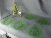 Load image into Gallery viewer, Vintage LE Smith Vaseline Glass Sailing Ship Crackle Edges Lunch Dessert Plates Set of 6
