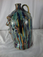 Load image into Gallery viewer, Marvin Bailey Folk Art Potter Multi Streaked 18 Tooth Ugly Face Jug 12 Inch

