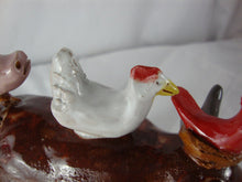 Load image into Gallery viewer, Lynn Bailey Pottery Brown Bull Cow Cardinal Hen Pig on Back 5 Inch
