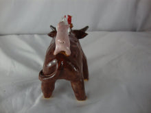 Load image into Gallery viewer, Lynn Bailey Pottery Brown Bull Cow Cardinal Hen Pig on Back 5 Inch
